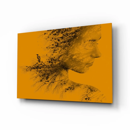 Nature silhouette wall art canvas print with botanical woman design
