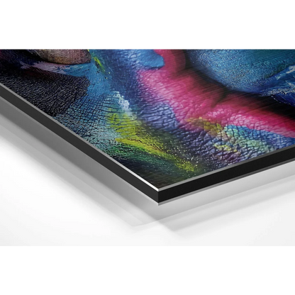 Vibrant abstract face art on brushed aluminium dibond print