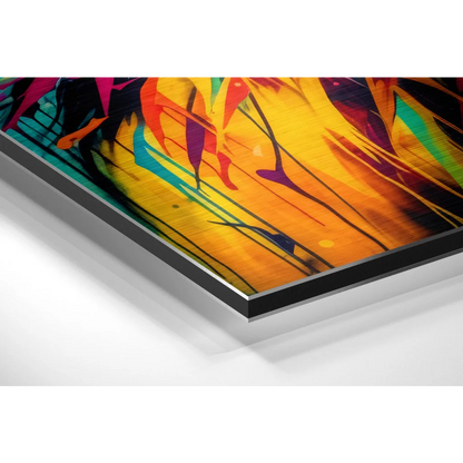 Vibrant abstract art on brushed aluminium dibond print with bold streaks