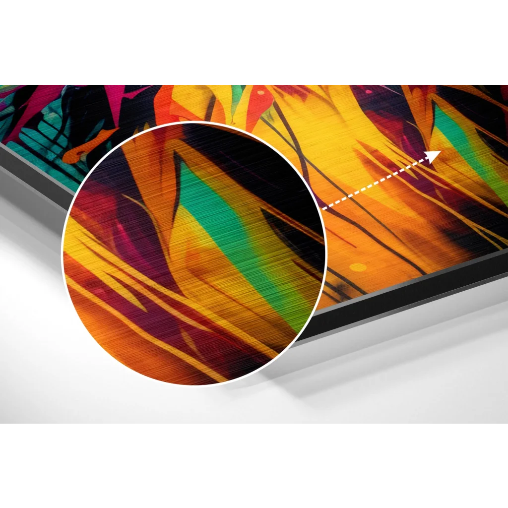Vibrant abstract art on brushed aluminium dibond print