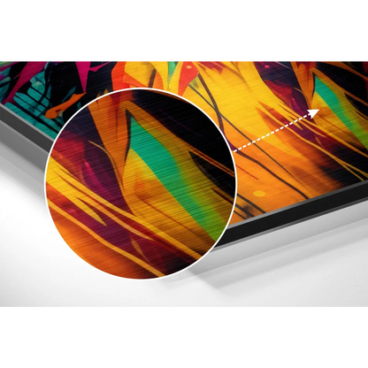 Vibrant abstract art on brushed aluminium dibond print