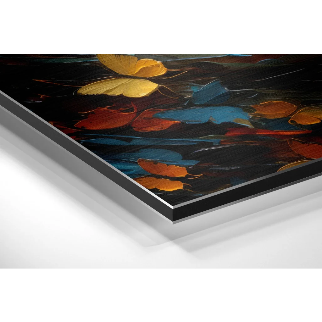 Glass Wall Art Vibrant abstract acrylic leaves on brushed aluminium dibond
