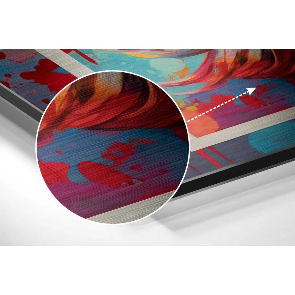 Vibrant abstract art on brushed aluminium dibond print