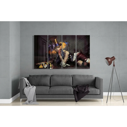 Gothic clown triptych wall art set in vibrant dark colors