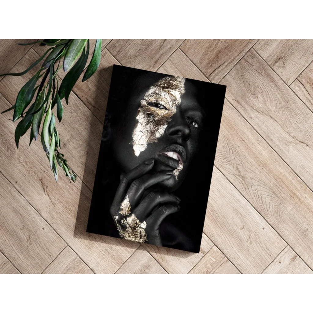 Stunning Black Gold Face Portrait Insigne Aluminum Prints | Modern Wall Art Decor | vintageantiquesgifts.com
