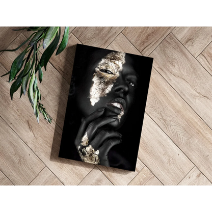 Stunning Black Gold Face Portrait Insigne Aluminum Prints | Modern Wall Art Decor | vintageantiquesgifts.com