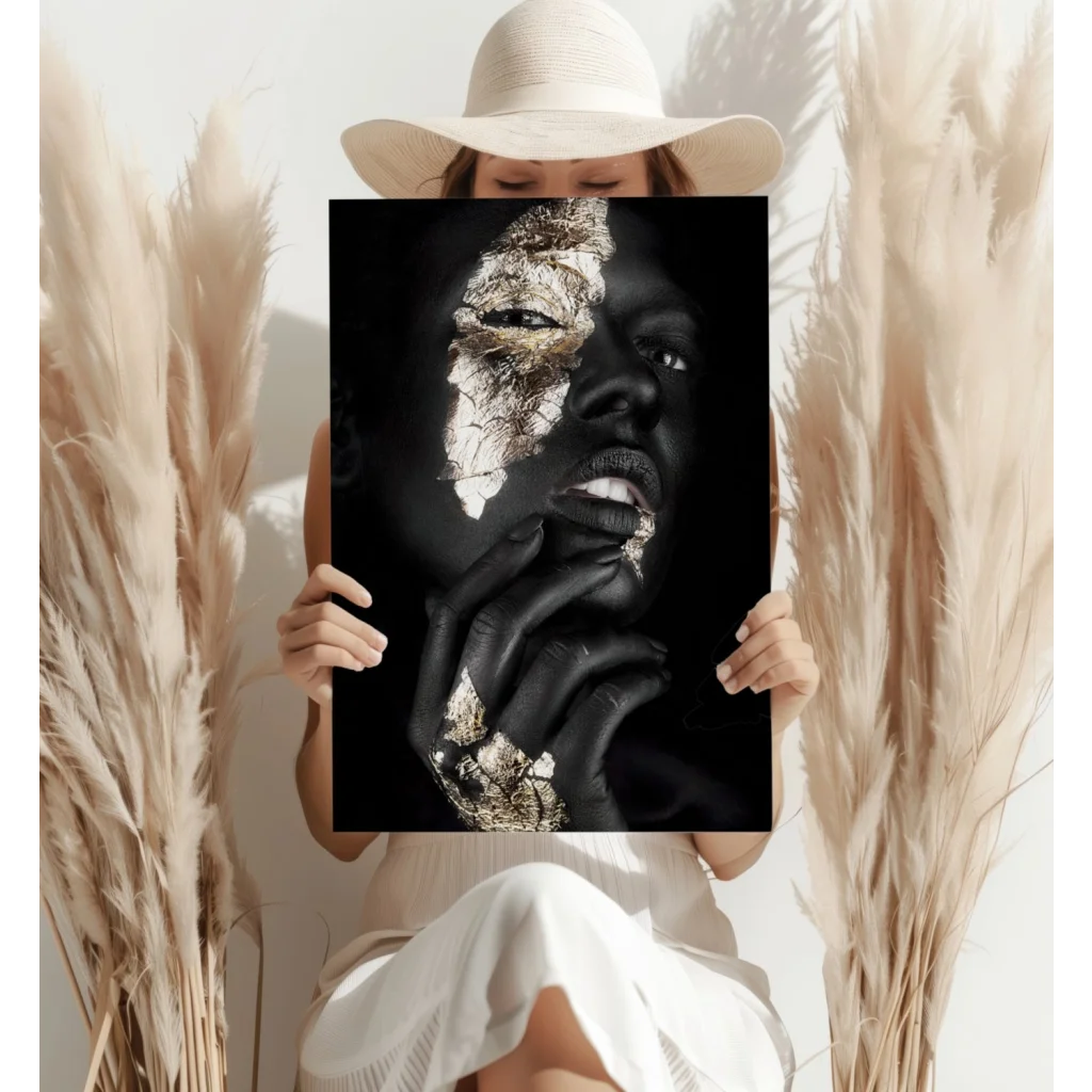 Stunning Black Gold Face Portrait Insigne Aluminum Prints | Contemporary Home Wall Art | vintageantiquesgifts.com