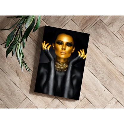 Golden Goddess Insigne Aluminum Print with Dramatic Black Accents | Modern Wall Art Decor | vintageantiquesgifts.com