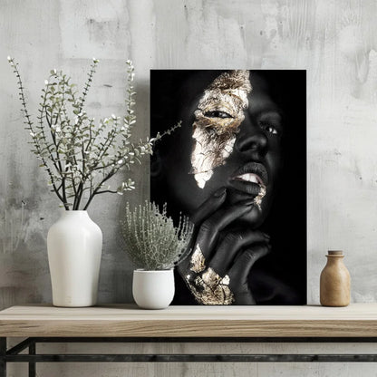 Stunning Black Gold Face Portrait Insigne Aluminum Prints | Glass Wall Art Print | vintageantiquesgifts.com