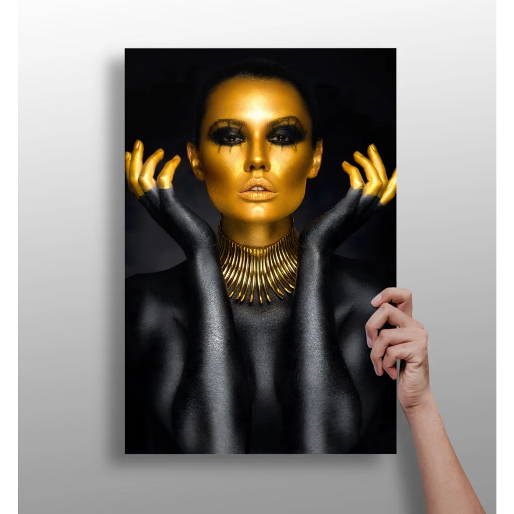 Golden Goddess Insigne Aluminum Print with Dramatic Black Accents | Insigneart USA | vintageantiquesgifts.com