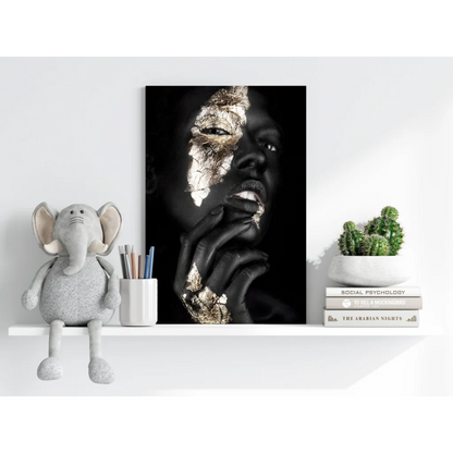 Stunning black gold face portrait on Insigne aluminum print