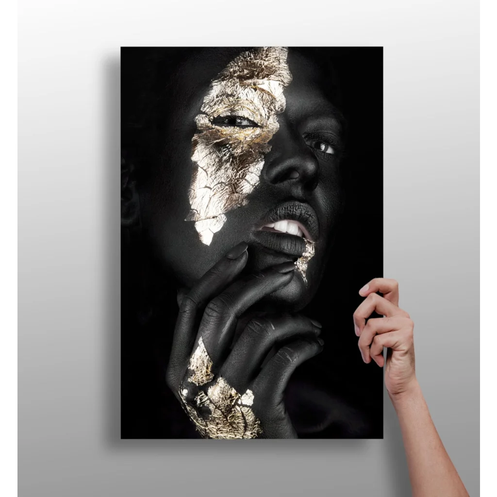 Stunning Black Gold Face Portrait Insigne Aluminum Prints | Insigneart USA | vintageantiquesgifts.com