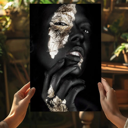 Stunning black gold face portrait on Insigne aluminum print