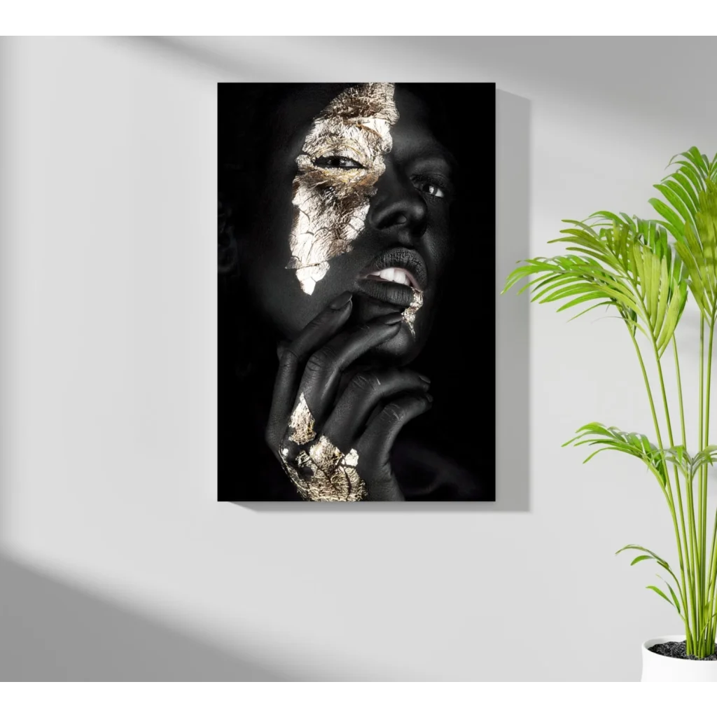 Stunning black gold face portrait on Insigne aluminum prints