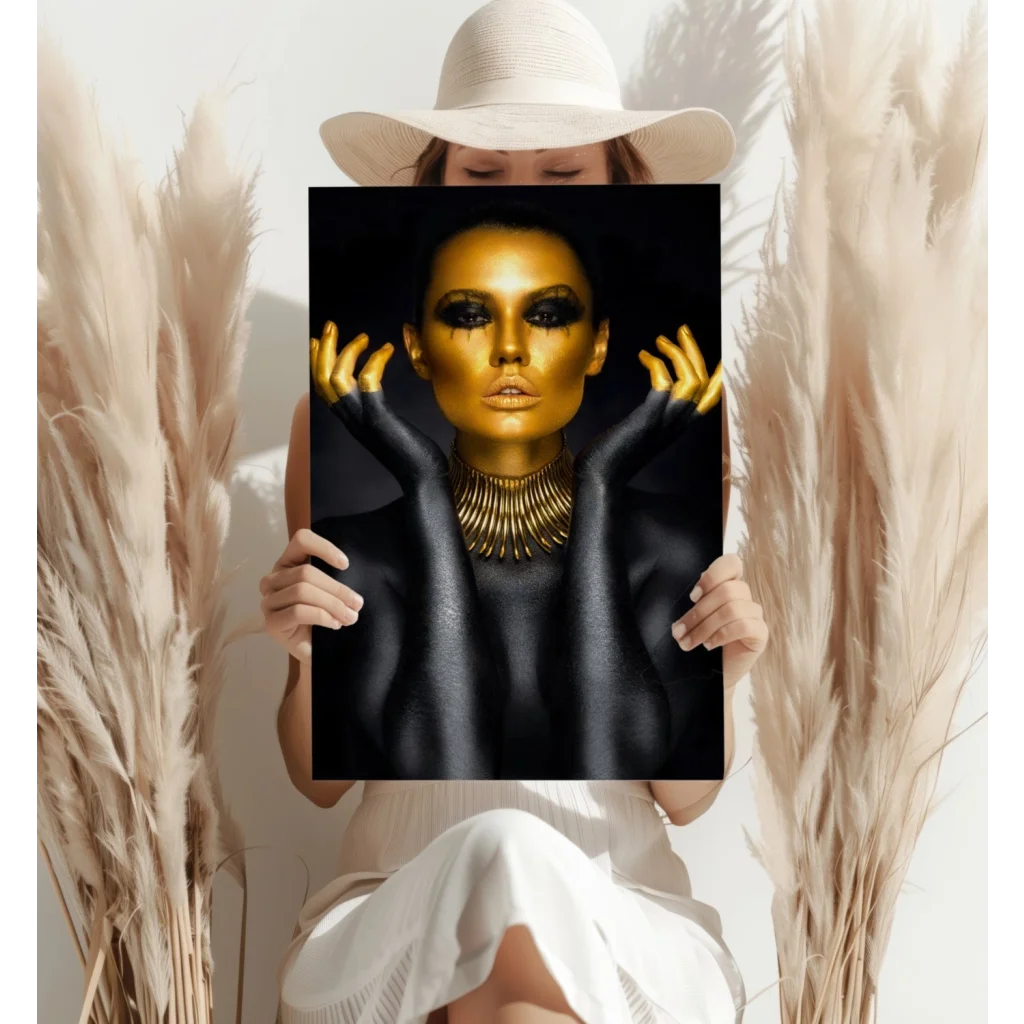 Golden Goddess Insigne Aluminum Print with Dramatic Black Accents | Contemporary Home Wall Art | vintageantiquesgifts.com