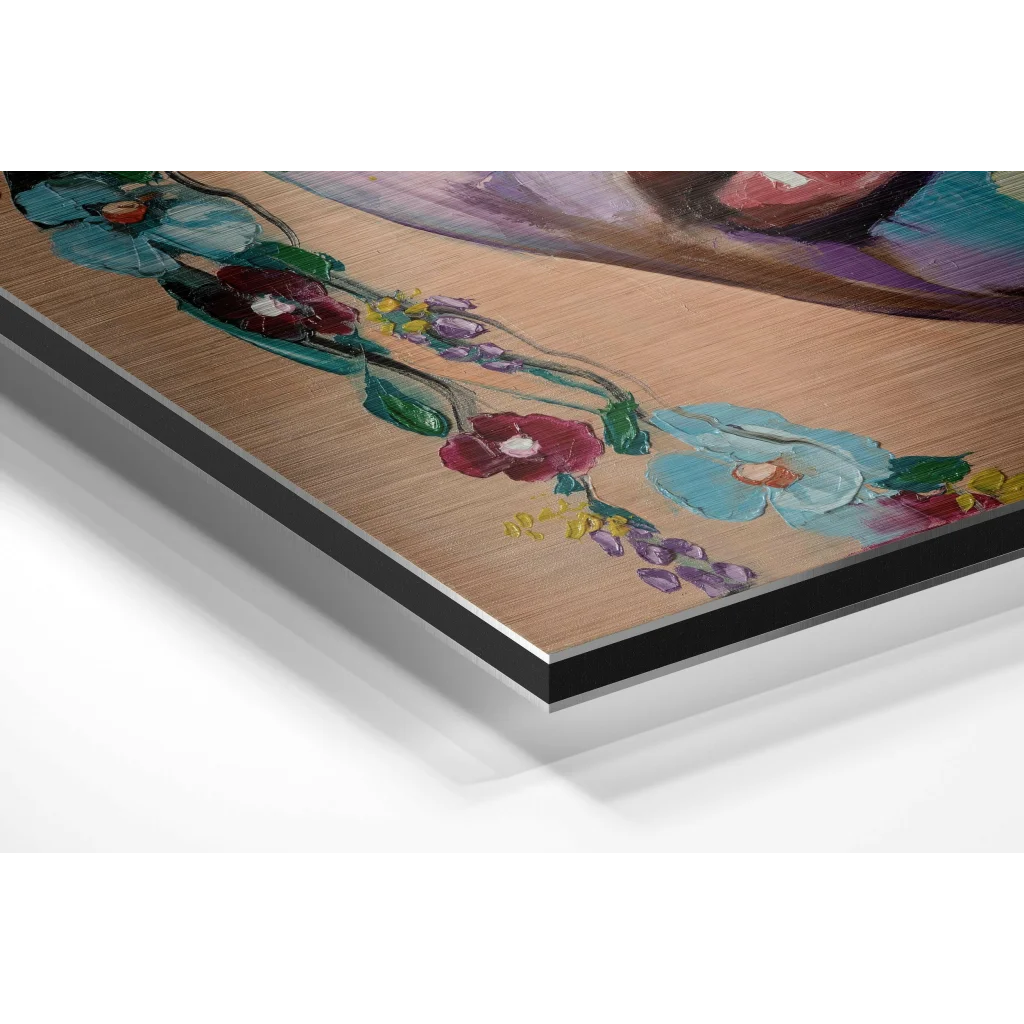 Glass Wall Art Woman of Flowers Brushed Aluminium Dibond Wall Art