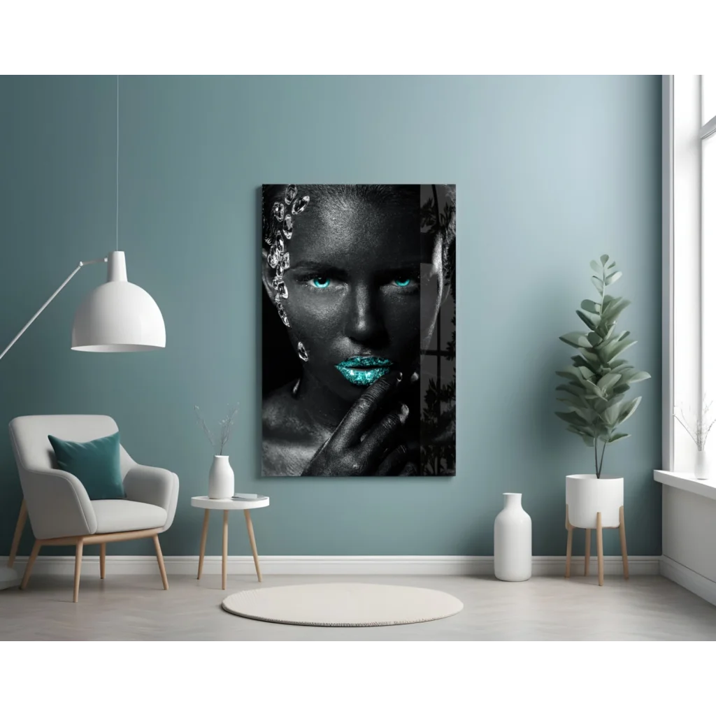 Turquoise Gaze Tempered Glass Art with Silver Accents | Contemporary Home Wall Art | vintageantiquesgifts.com