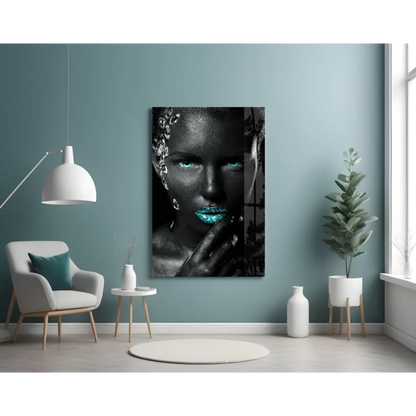 Turquoise Gaze Tempered Glass Art with Silver Accents | Contemporary Home Wall Art | vintageantiquesgifts.com