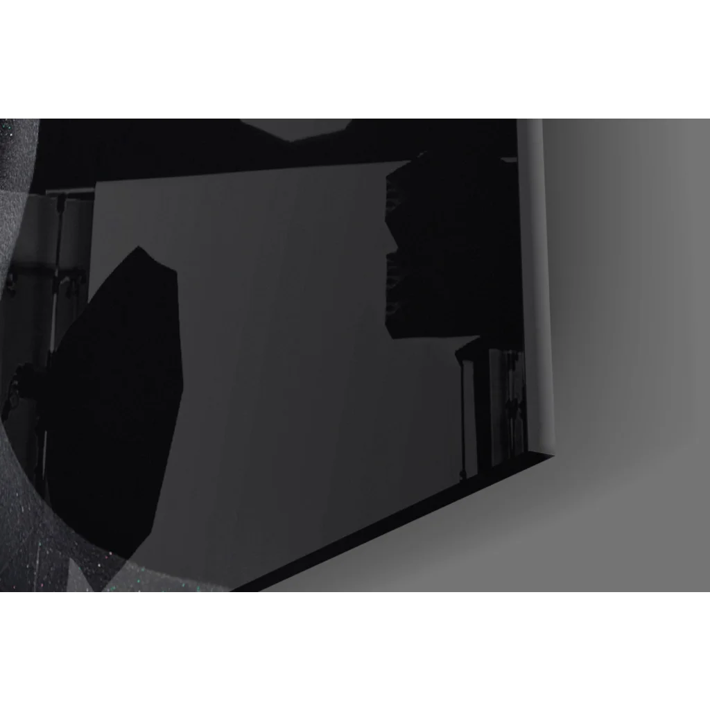 Black octagonal softbox on glowing neon beauty tempered glass art