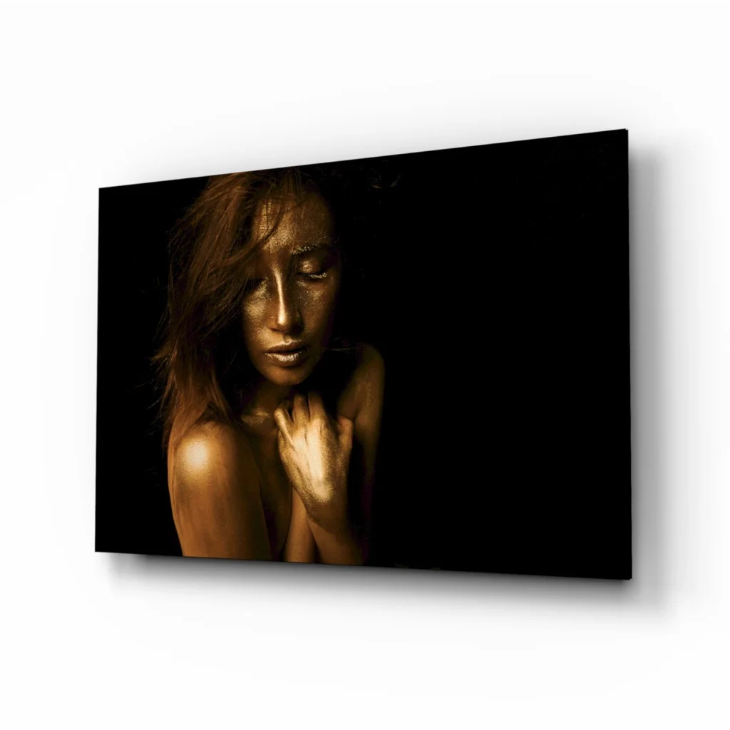 Golden Goddess Tempered Glass Art Print | Insigneart USA | vintageantiquesgifts.com
