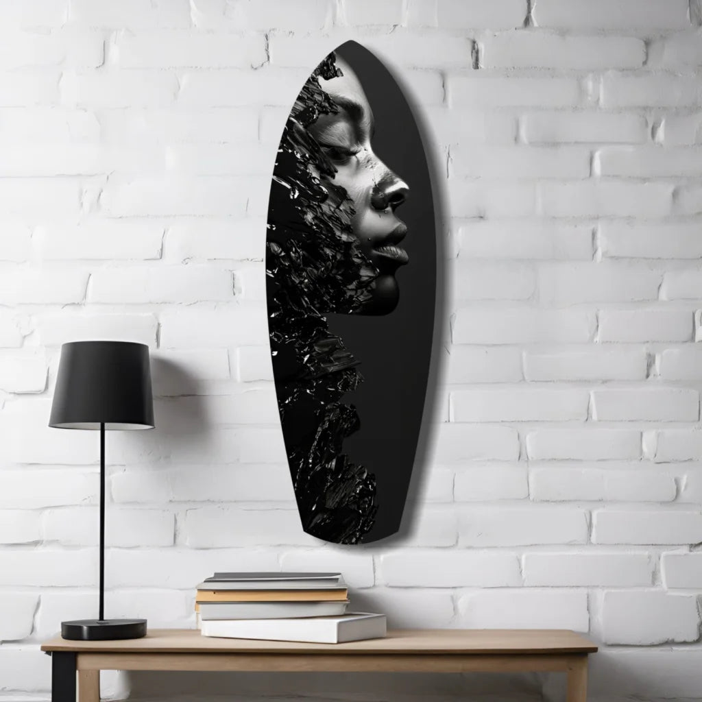 Black monochrome woman portrait on tempered glass art for modern homes