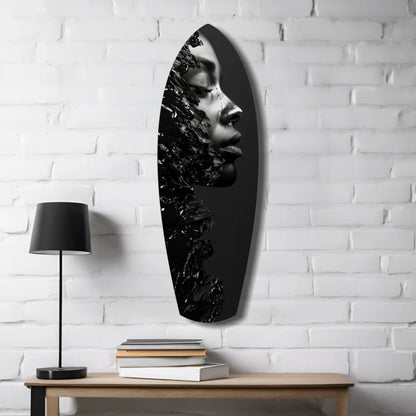 Black monochrome woman portrait on tempered glass art for modern homes