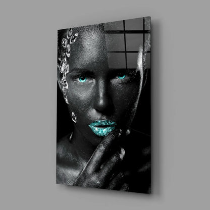 Turquoise Gaze Tempered Glass Art with Silver Accents | Glass Wall Art Print | vintageantiquesgifts.com
