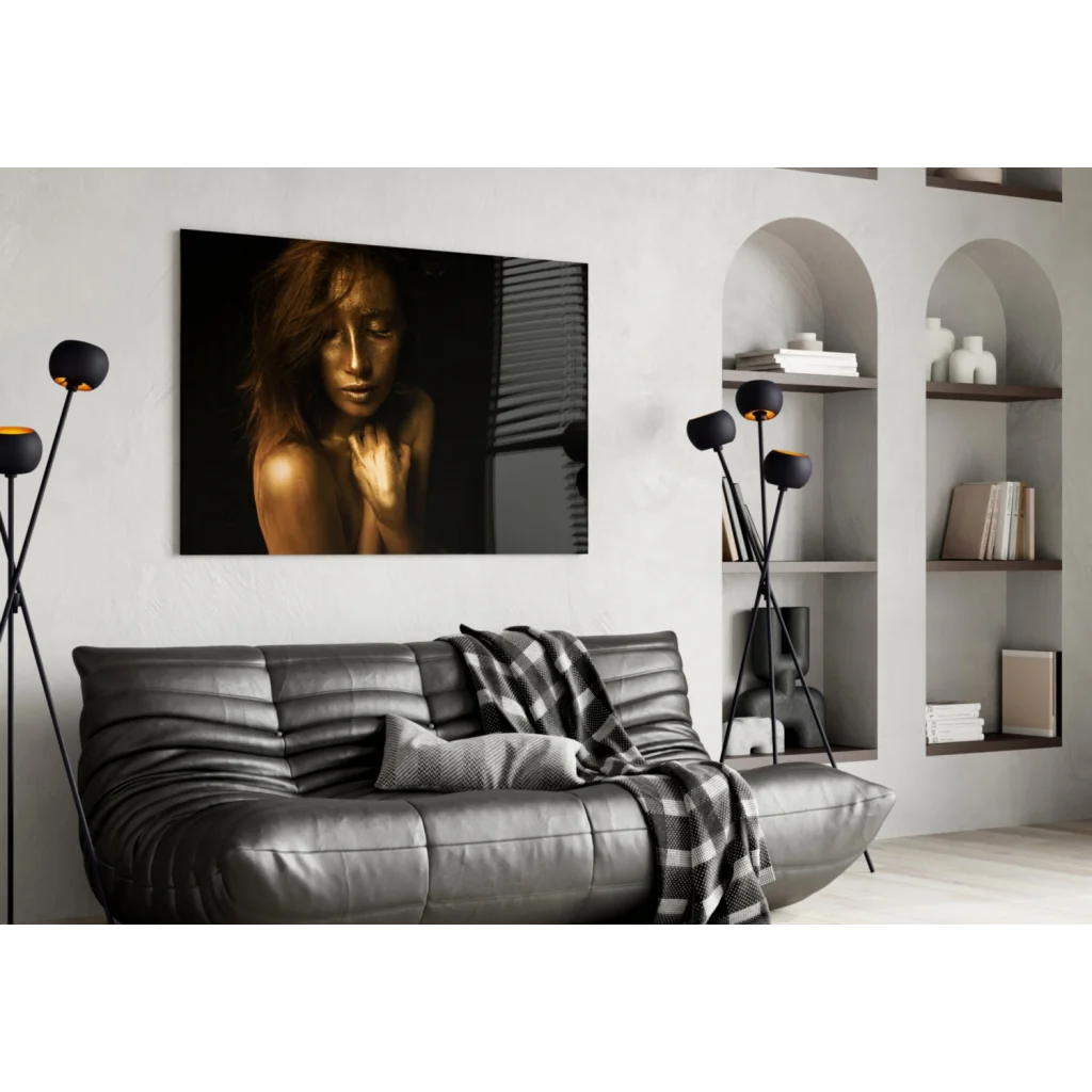 Golden Goddess Tempered Glass Art Print | Contemporary Home Wall Art | vintageantiquesgifts.com