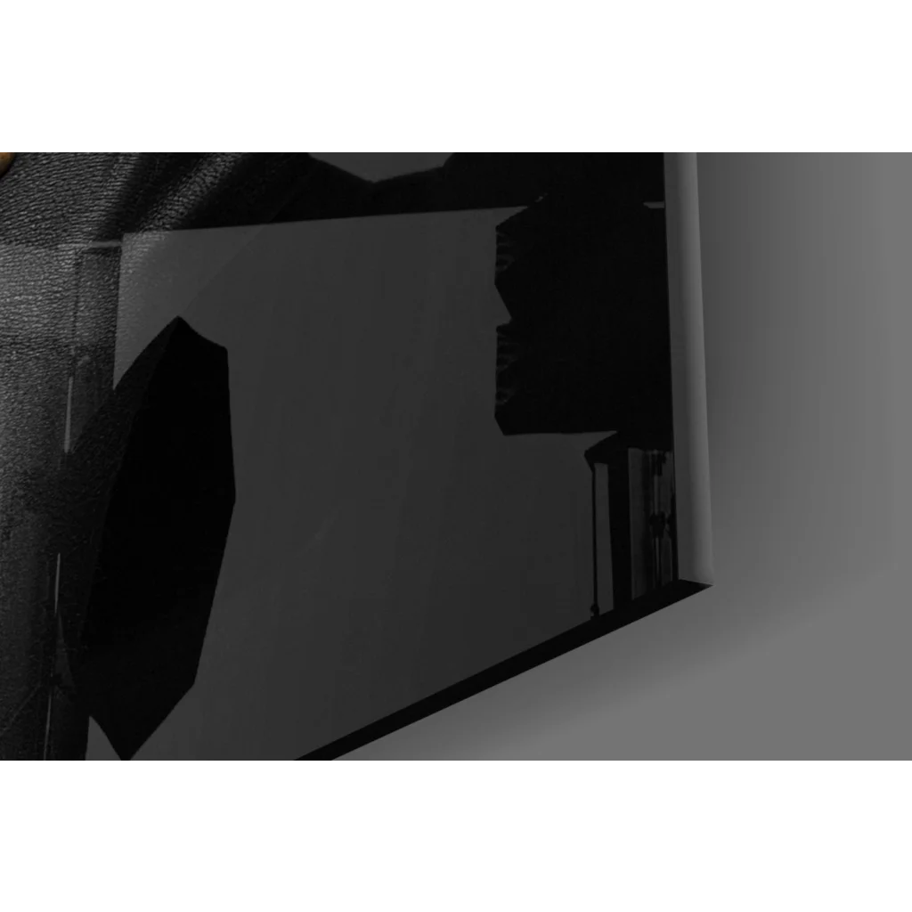 Black octagonal softbox diffuser on stunning tempered glass art portrait