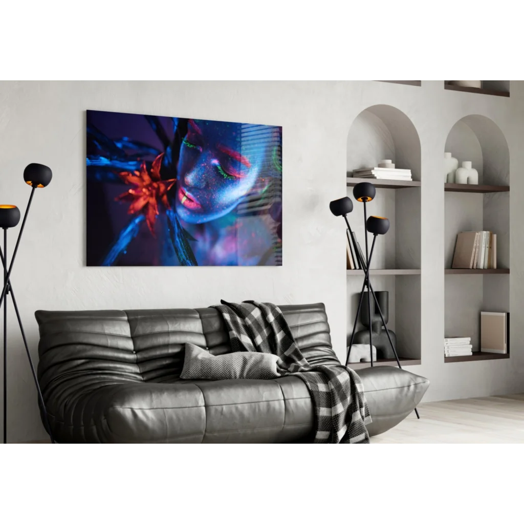 Neon Glow Portrait Wall Art Canvas With Floral Accent | Contemporary Home Wall Art | vintageantiquesgifts.com