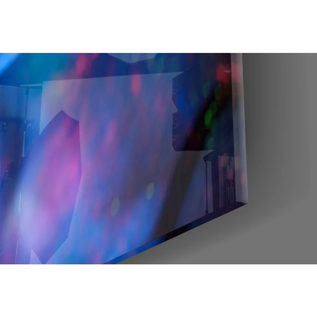 Vibrant abstract neon glow portrait wall art canvas with floral accent in blue and purple swirls