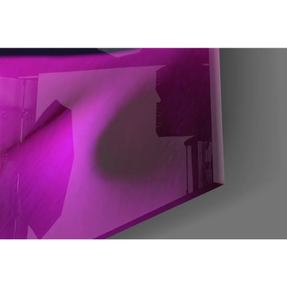 Vibrant neon purple glass wall art with geometric cutouts