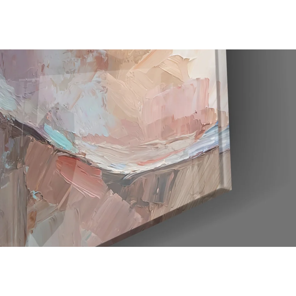 Fiery redhead glass wall art with mesmerizing blue eyes and abstract impasto strokes