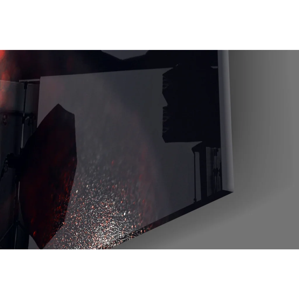 Dark red glossy umbrella on reflective tempered glass art print