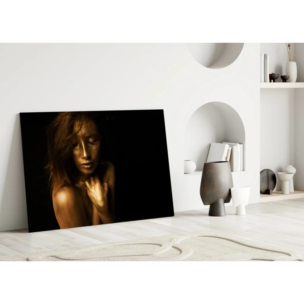 Golden Goddess Tempered Glass Art Print | Modern Wall Art Decor | vintageantiquesgifts.com