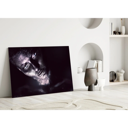 Stunning silver glitter portrait on tempered glass art