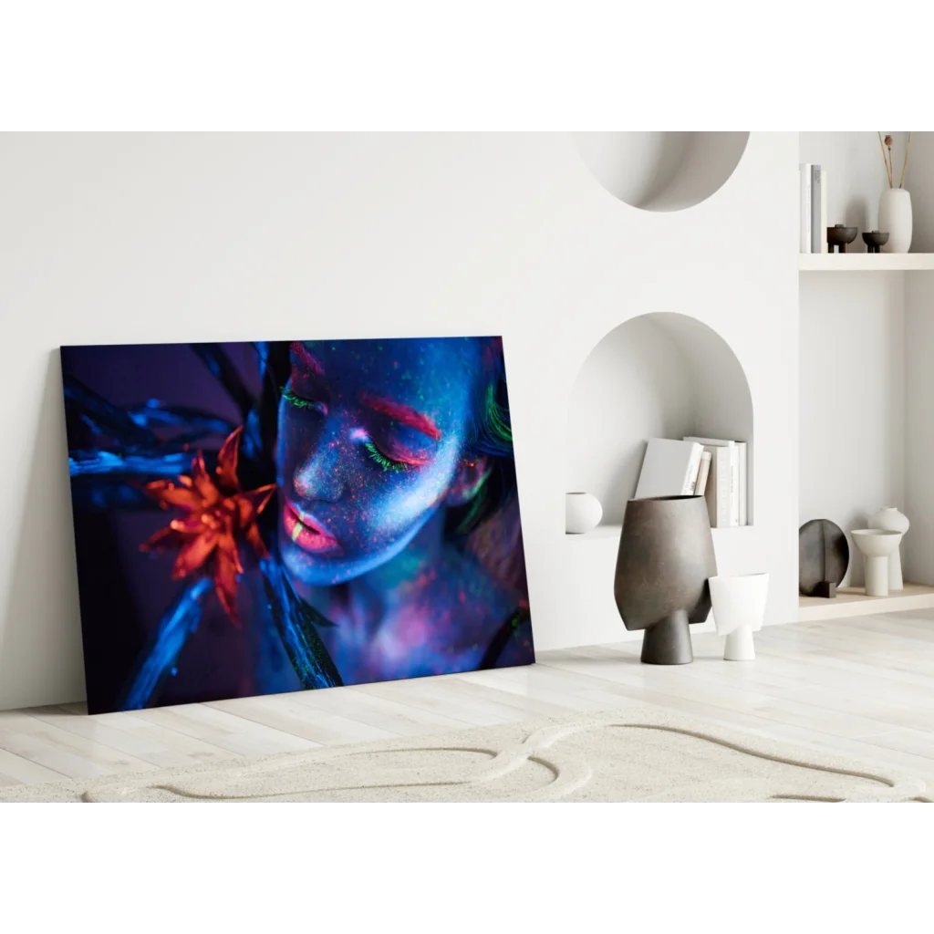 Neon Glow Portrait Wall Art Canvas With Floral Accent | Modern Wall Art Decor | vintageantiquesgifts.com