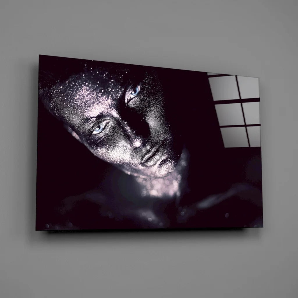 Stunning silver glitter portrait on tempered glass art