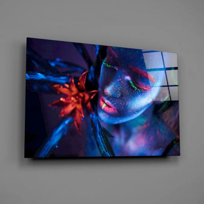 Neon Glow Portrait Wall Art Canvas With Floral Accent | Glass Wall Art Print | vintageantiquesgifts.com