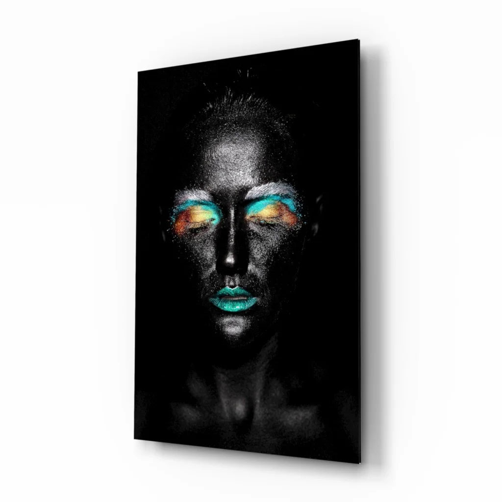 Vibrant Teal Eye Makeup Tempered Glass Art Portrait | Insigneart USA | vintageantiquesgifts.com