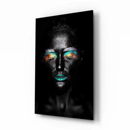 Vibrant Teal Eye Makeup Tempered Glass Art Portrait | Insigneart USA | vintageantiquesgifts.com