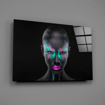 Glowing neon beauty woman on tempered glass art print