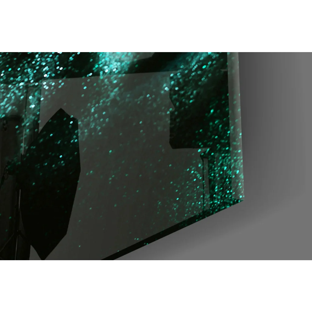 Sleek teal glitter portrait tempered glass art mirror