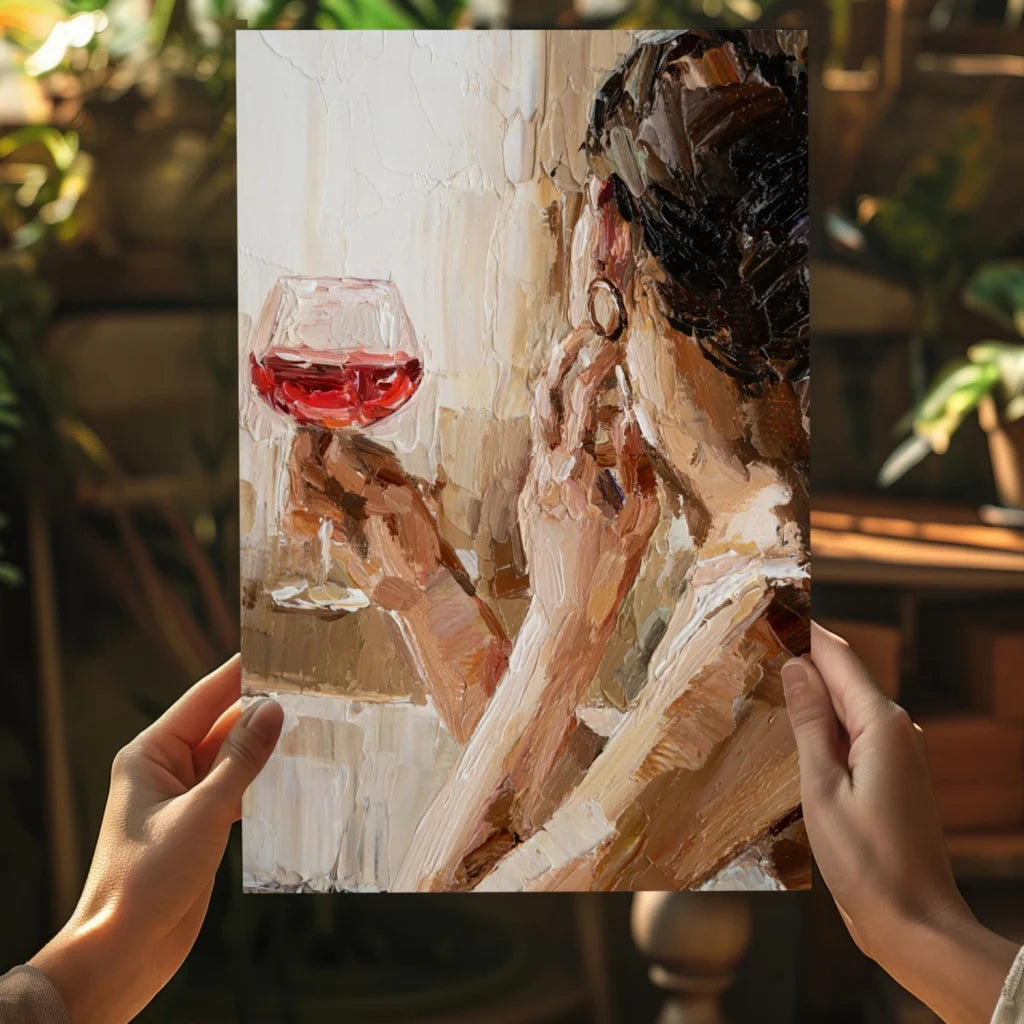 Impressionist woman with red wine on insigne aluminum print