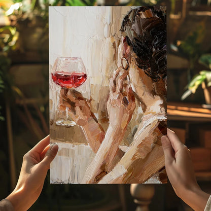 Impressionist woman with red wine on insigne aluminum print