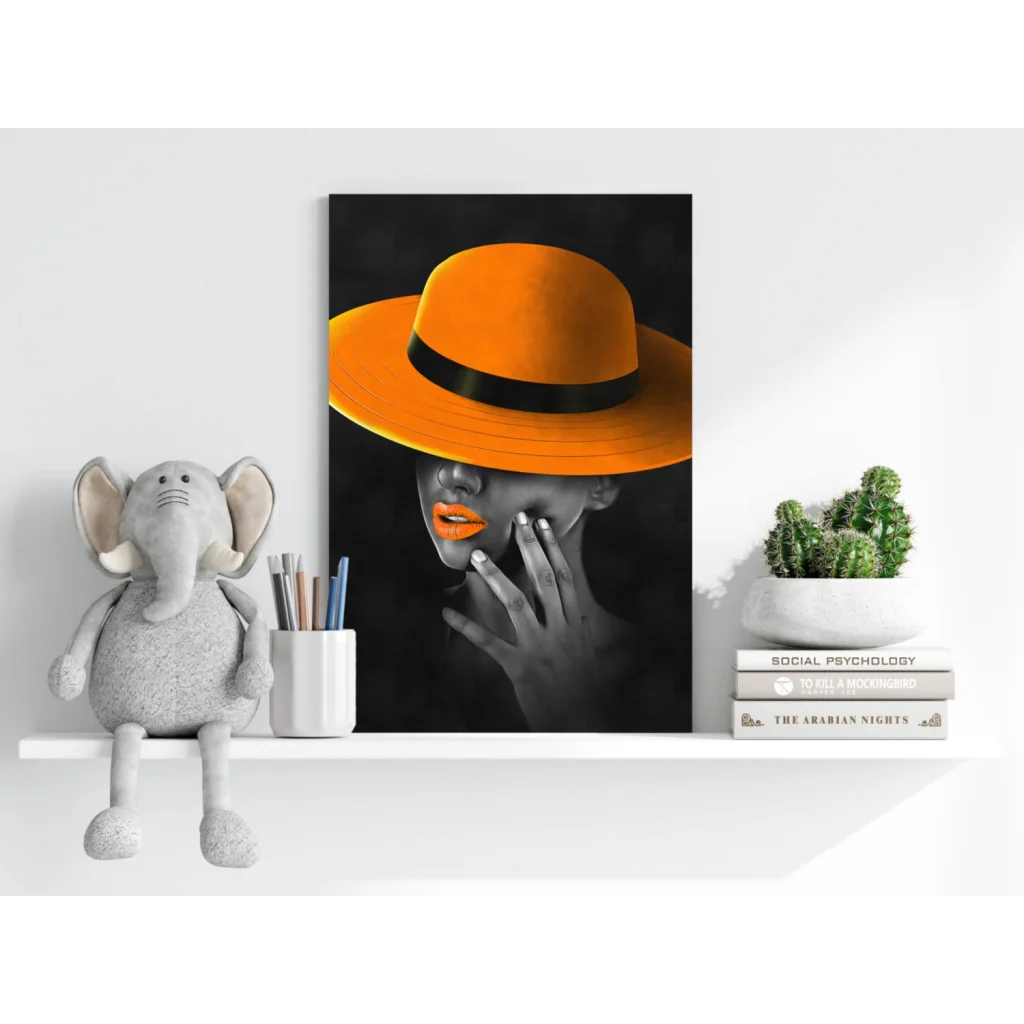 Vibrant orange fedora with black band on insigne aluminum print