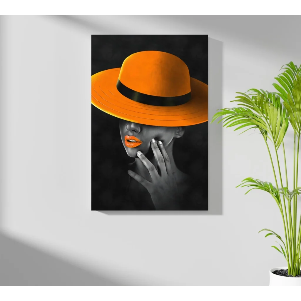 Vibrant orange fedora on insigne aluminum prints in pop-art style