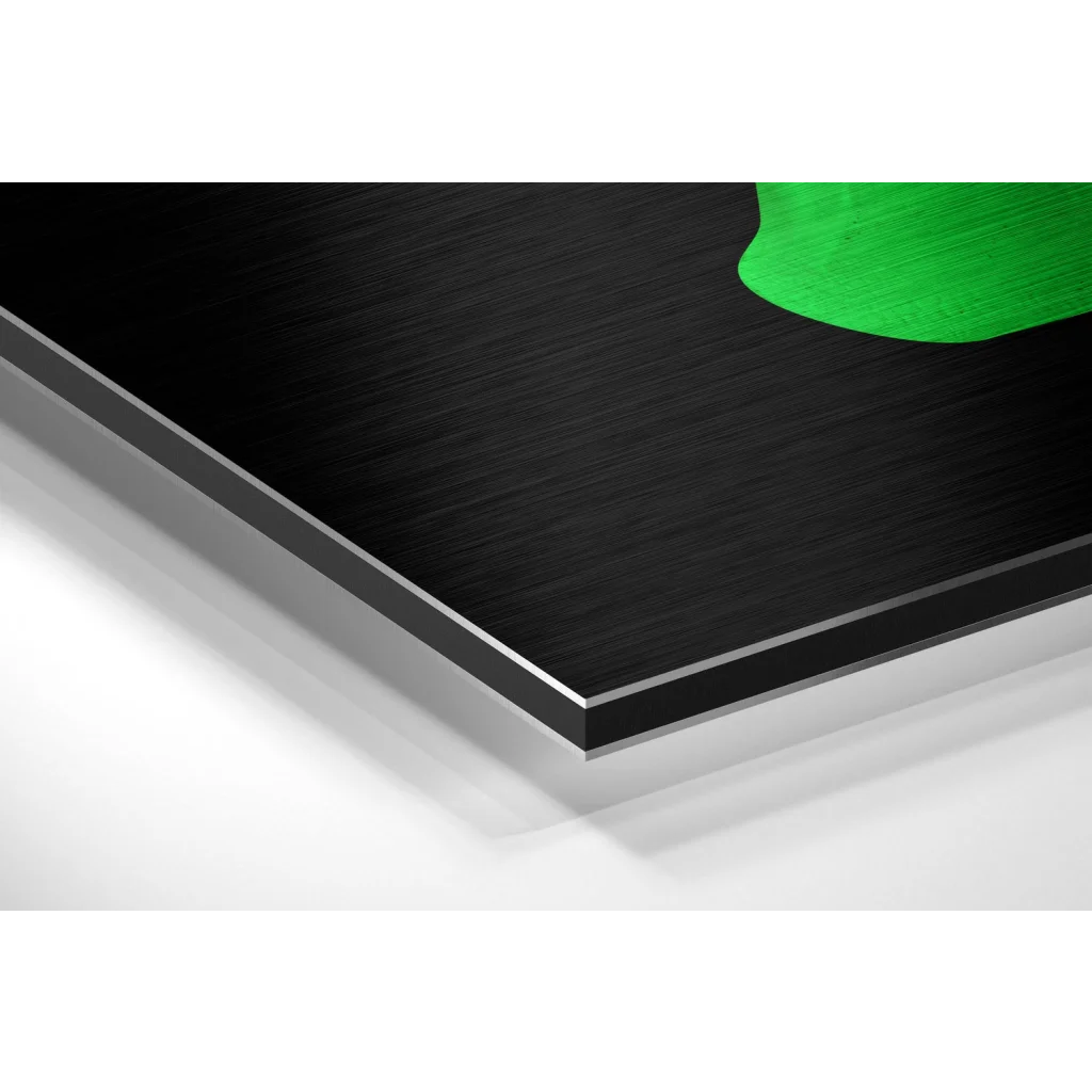 Glass Wall Art Vibrant green abstract on black brushed aluminium dibond art print