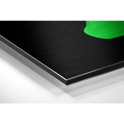 Vibrant green abstract on black brushed aluminium dibond art print