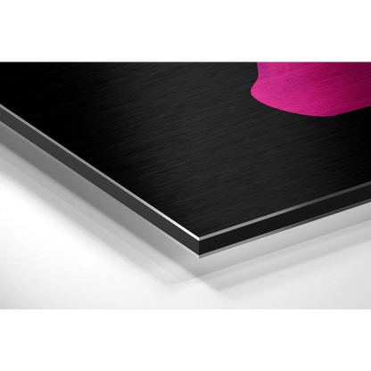 Vibrant pink abstract on black metal-framed brushed aluminium dibond wall art